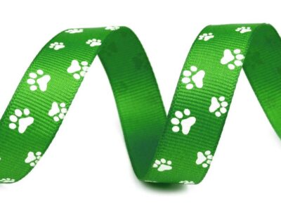 Tasiemka rypsowa psie łapki zielona